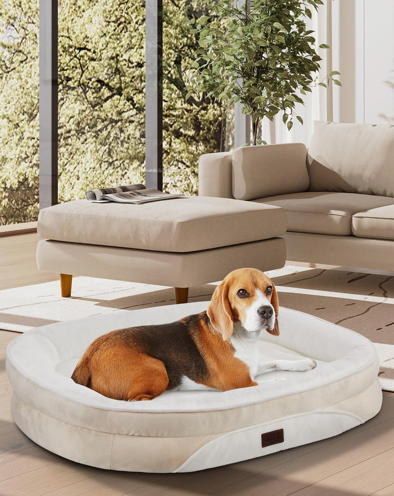 OhGeni | Orthopedic Dog Couch Bed | Large (35 x 28 x 6 Inch)|Beige-zoom-