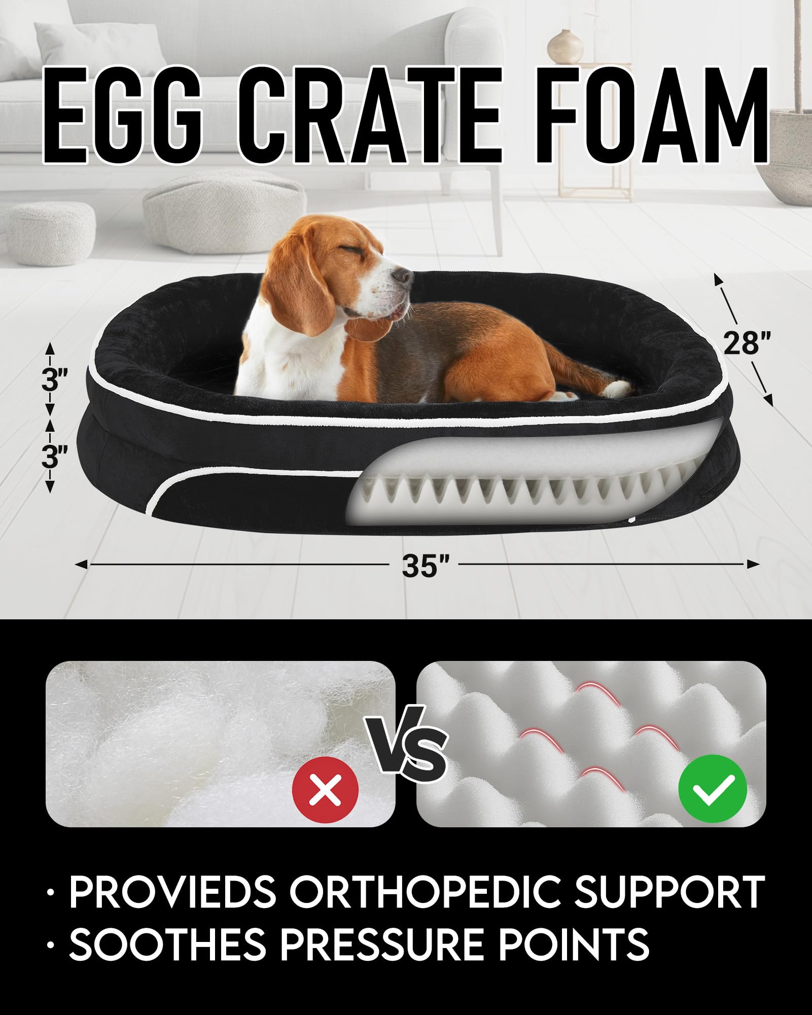 OhGeni | Orthopedic Dog Couch Bed | Large (35 x 28 x 6 Inch)| Black - aborderproducts