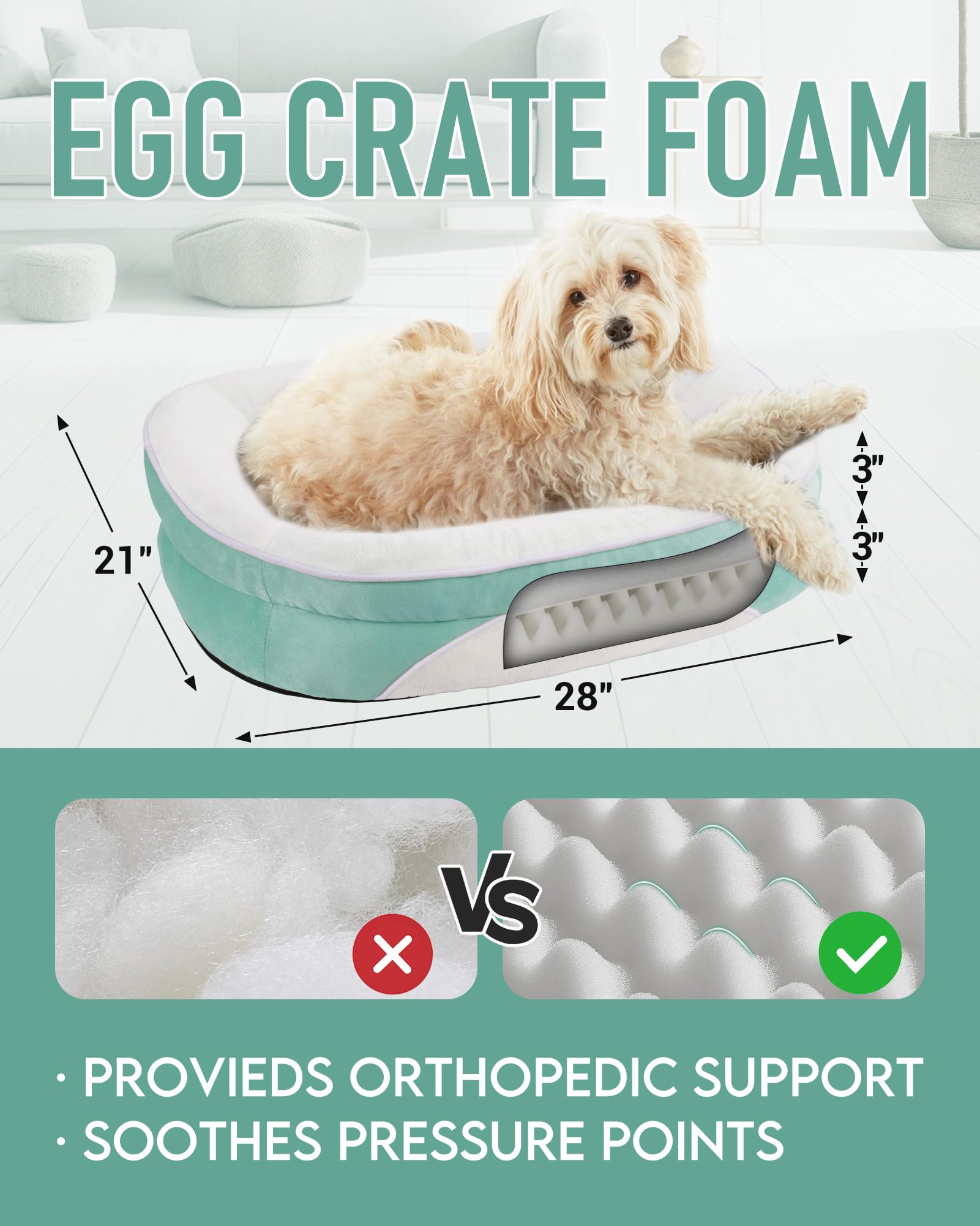 OhGeni | Orthopedic Dog Couch Bed | Medium (28 x 21 x 6 Inch)| Turquoise - aborderproducts