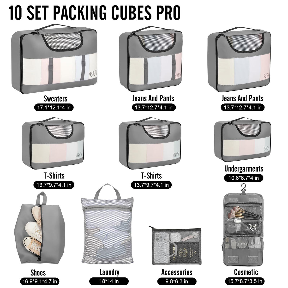 Veken 10 Set Packing Cube Dove Grey