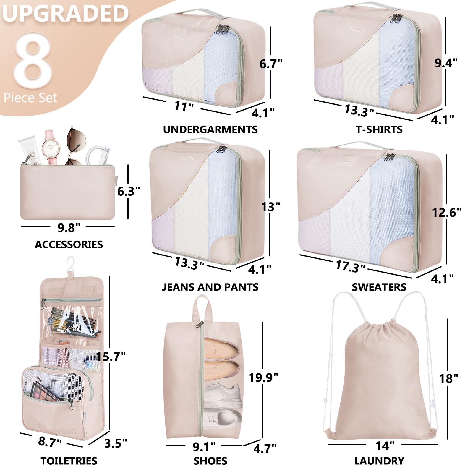 OlarHike Packing Cubes | Set Of 8 | Cream - aborderproducts