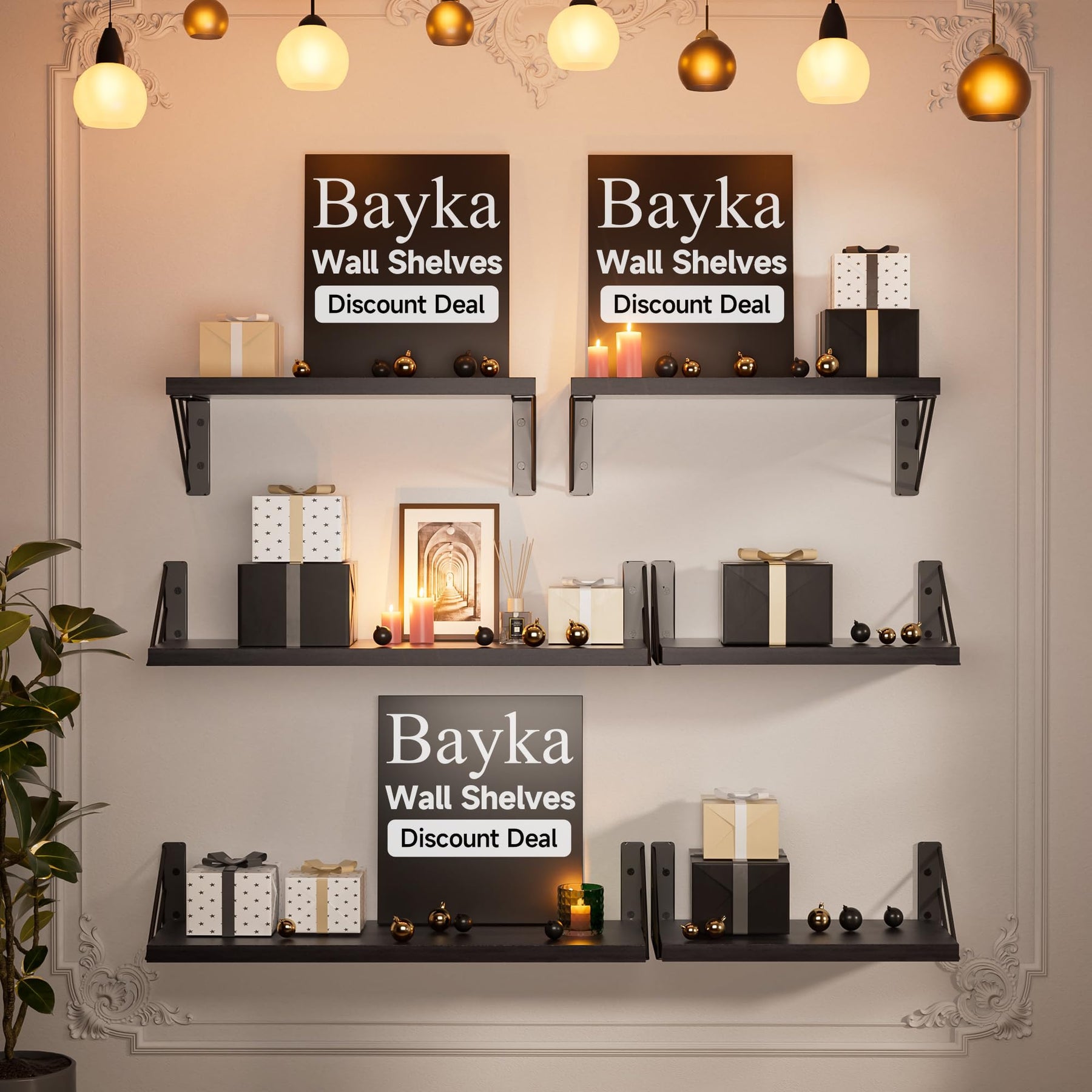 BAYKA | Floating Shelves | Set of 4 | Carbonized Brown