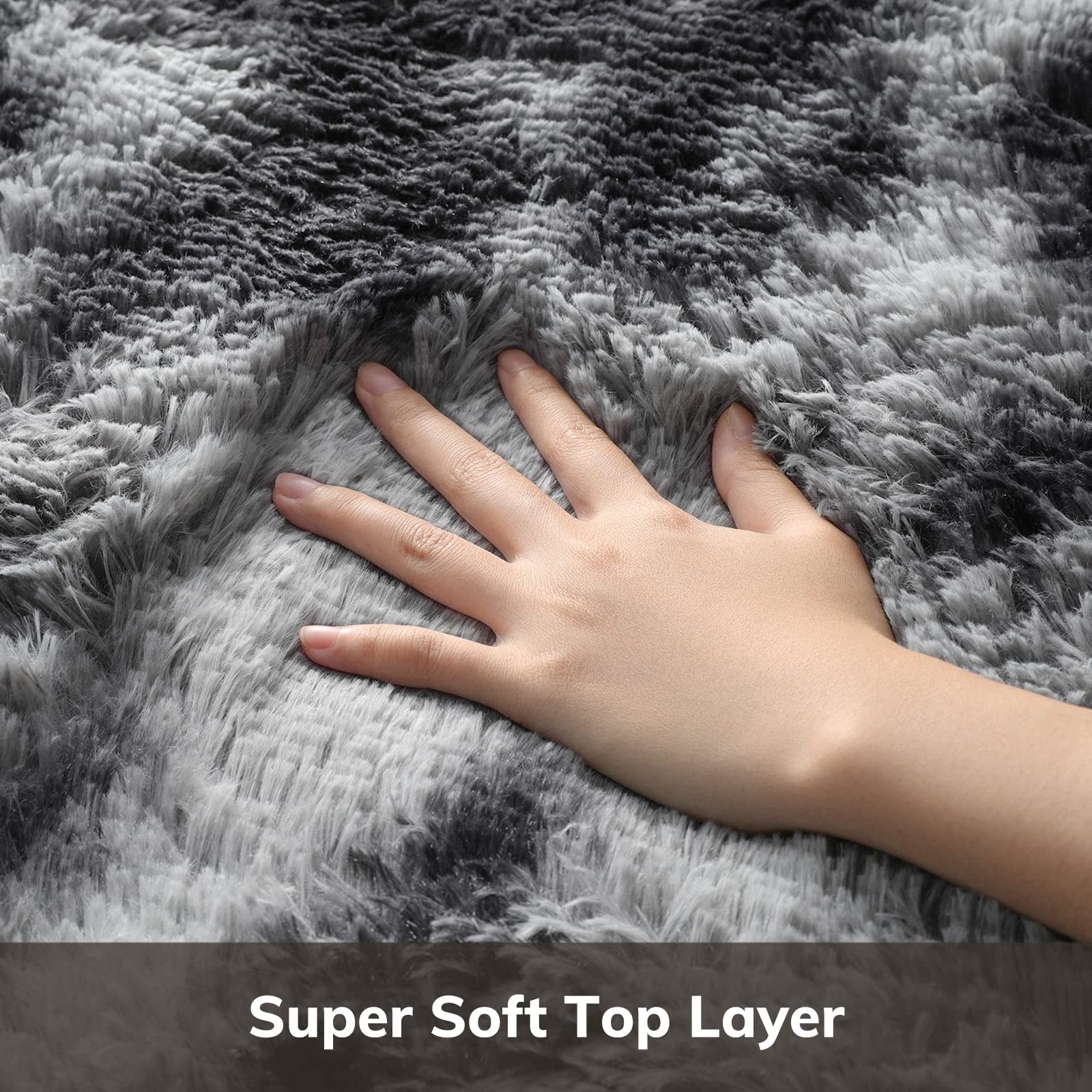 Ophanie Fluffy Shaggy Soft Area Rug |  Tie Dyed Black & Grey 4x6 - aborderproducts