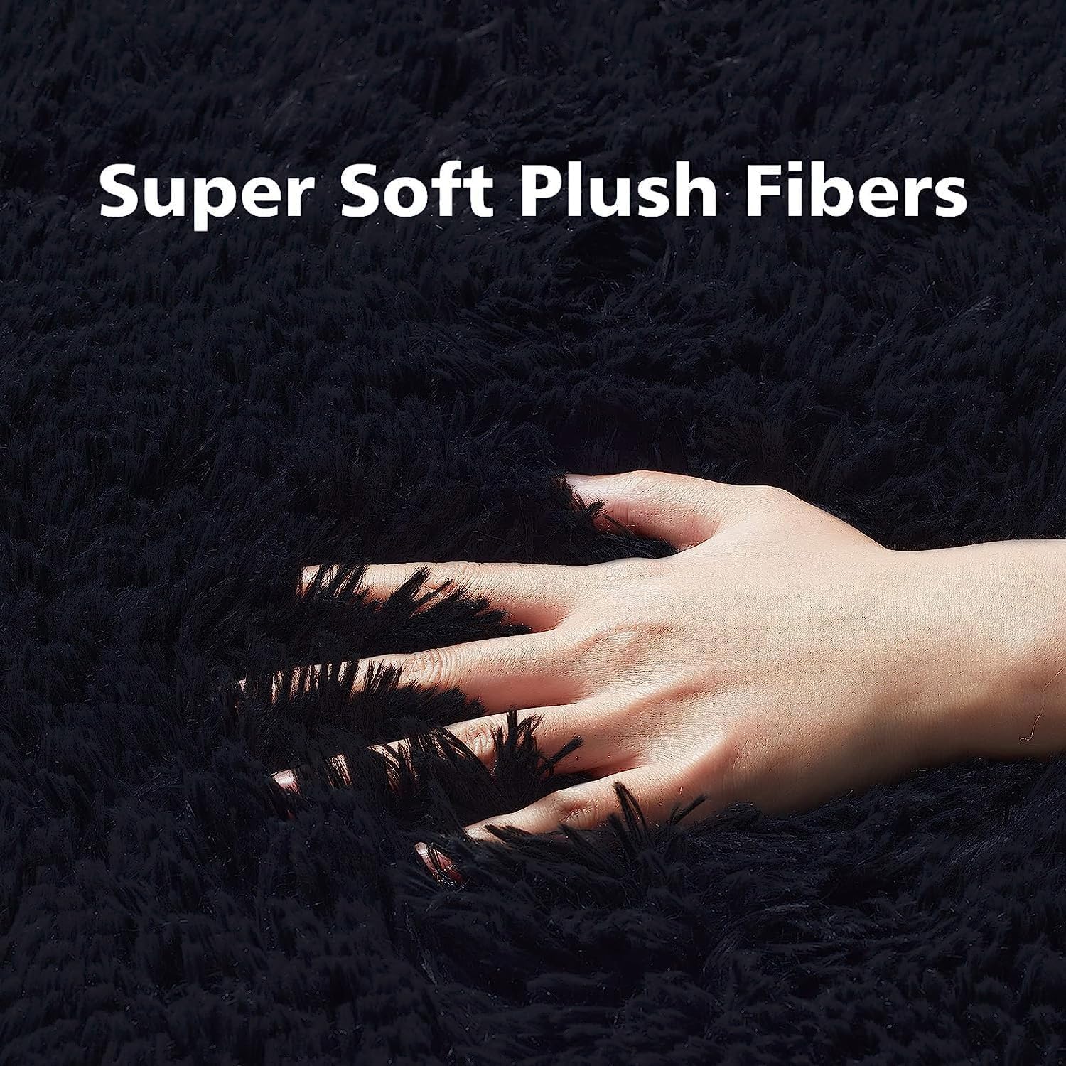 Ophanie Upgrade Fluffy Shaggy Soft Area Rug | Black 5x8 - aborderproducts