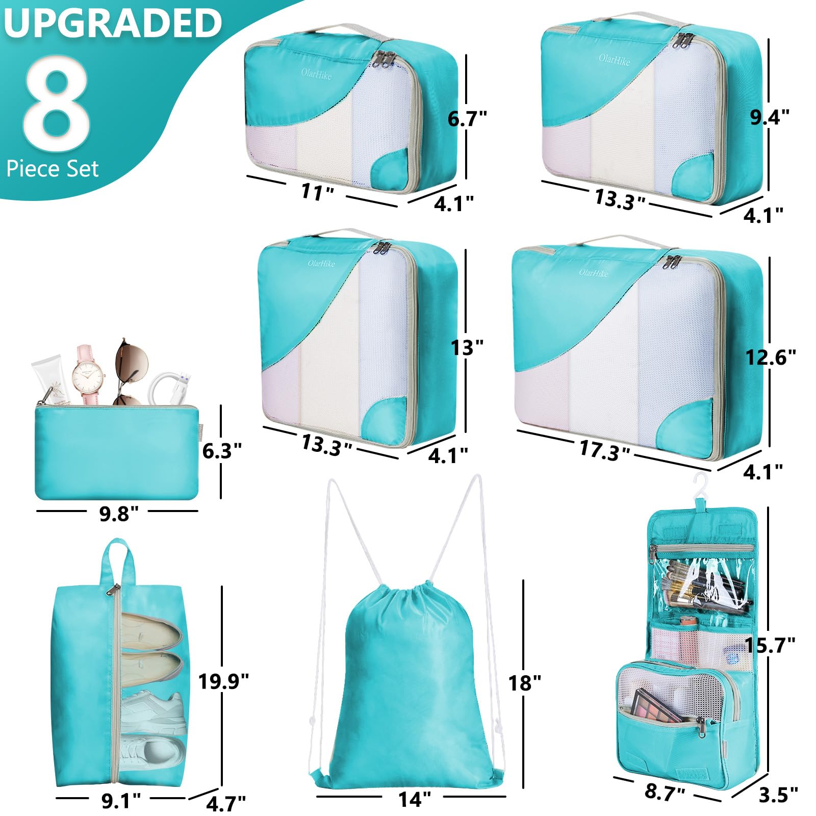 OlarHike | Packing Cubes | 8 Sets | Turquoise - aborderproducts