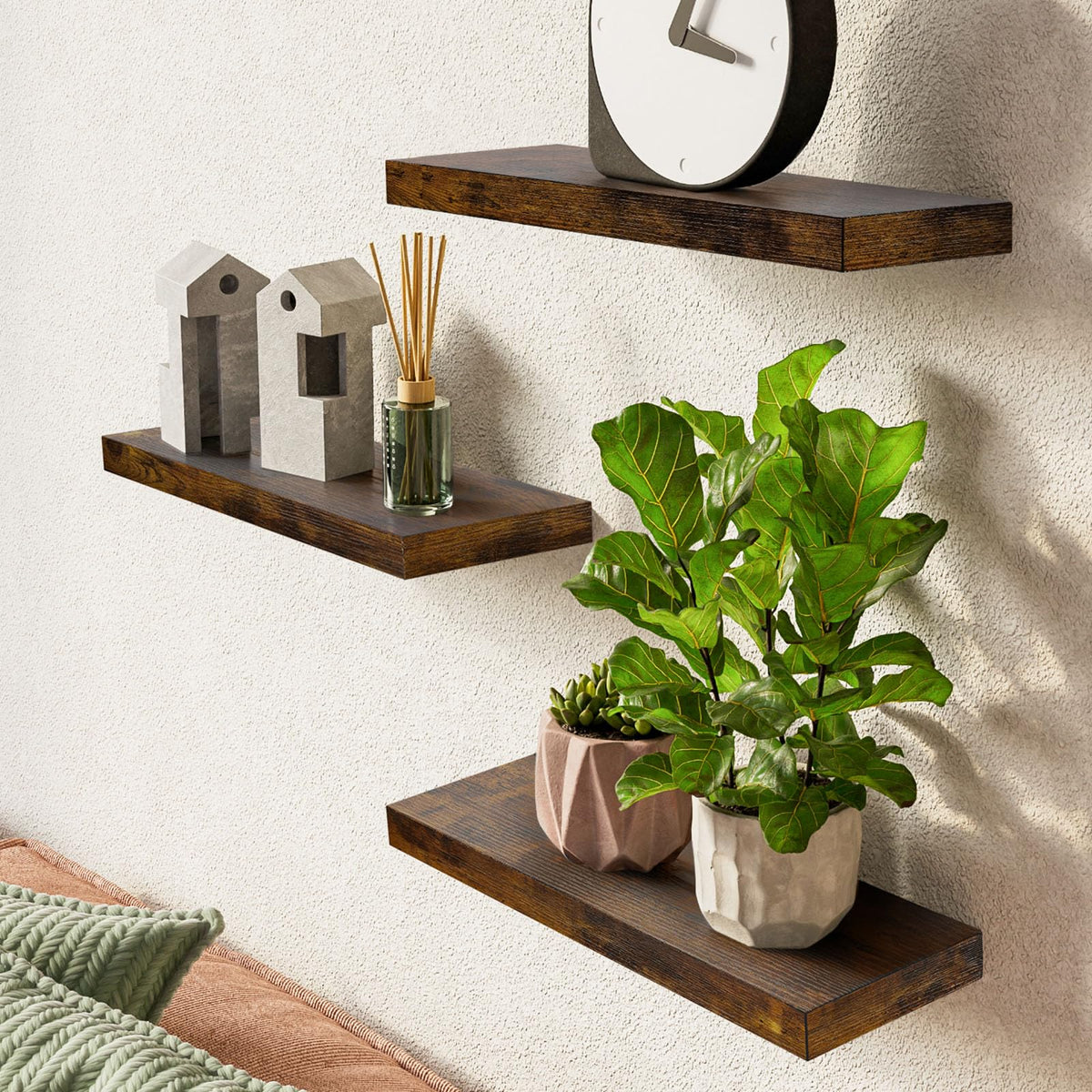 BAYKA | Floating Shelves | 15.7 in | 3-Piece | Rustic Brown