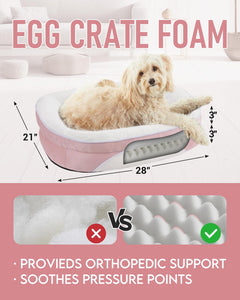 OhGeni | Orthopedic Dog Couch Bed | Medium (28 x 21 x 6 Inch)| Pink - aborderproducts