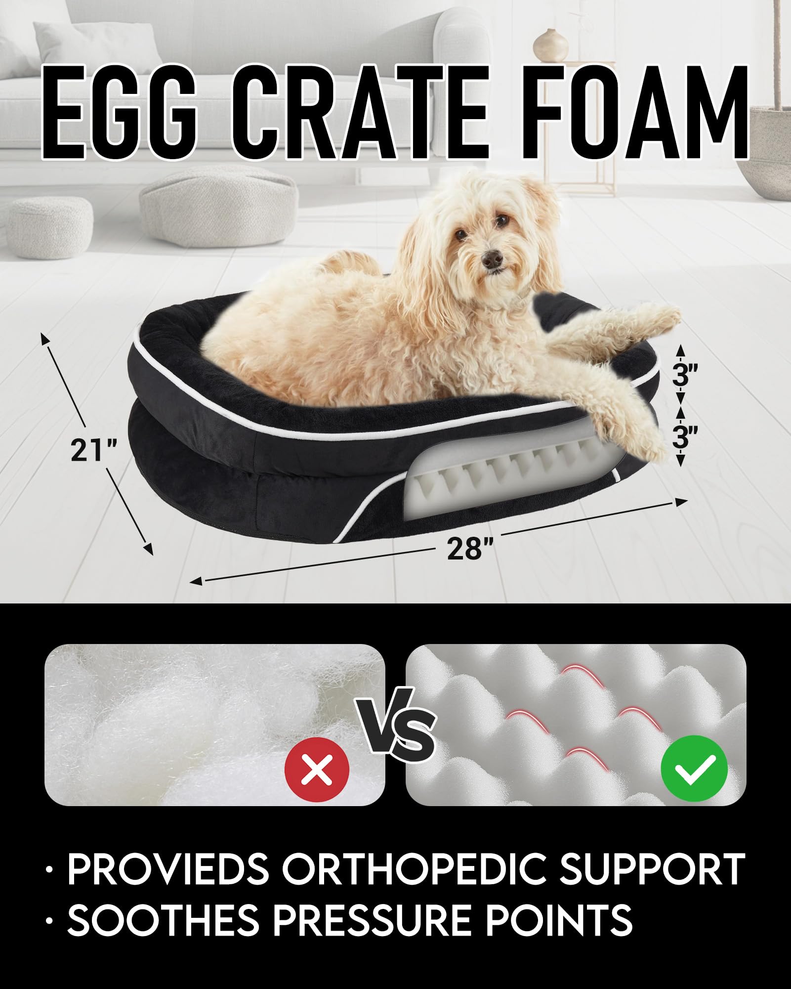 OhGeni | Orthopedic Dog Couch Bed | Medium (28 x 21 x 6 Inch)| Black - aborderproducts