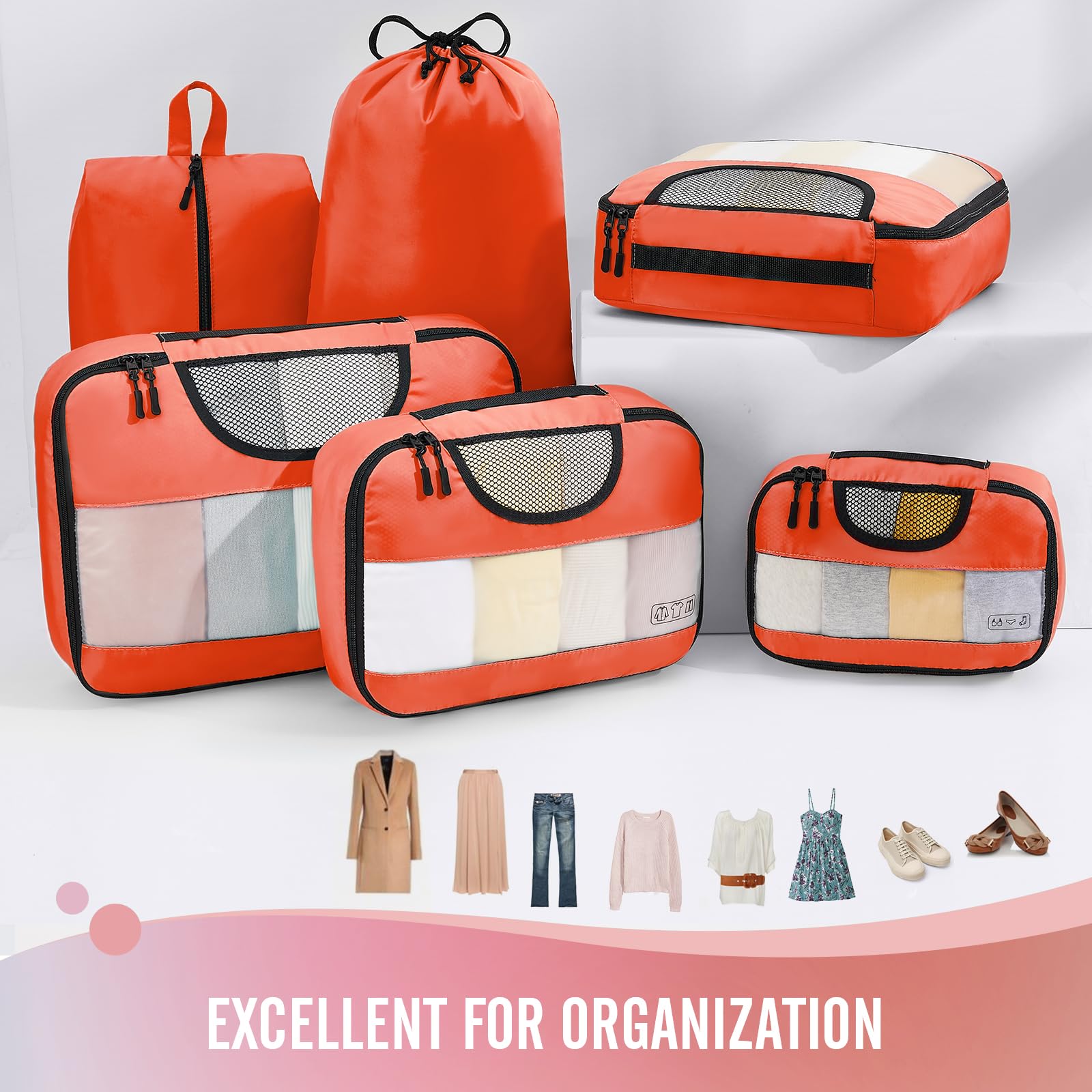 Veken Packing Cubes | 6 Set | Orange - aborderproducts