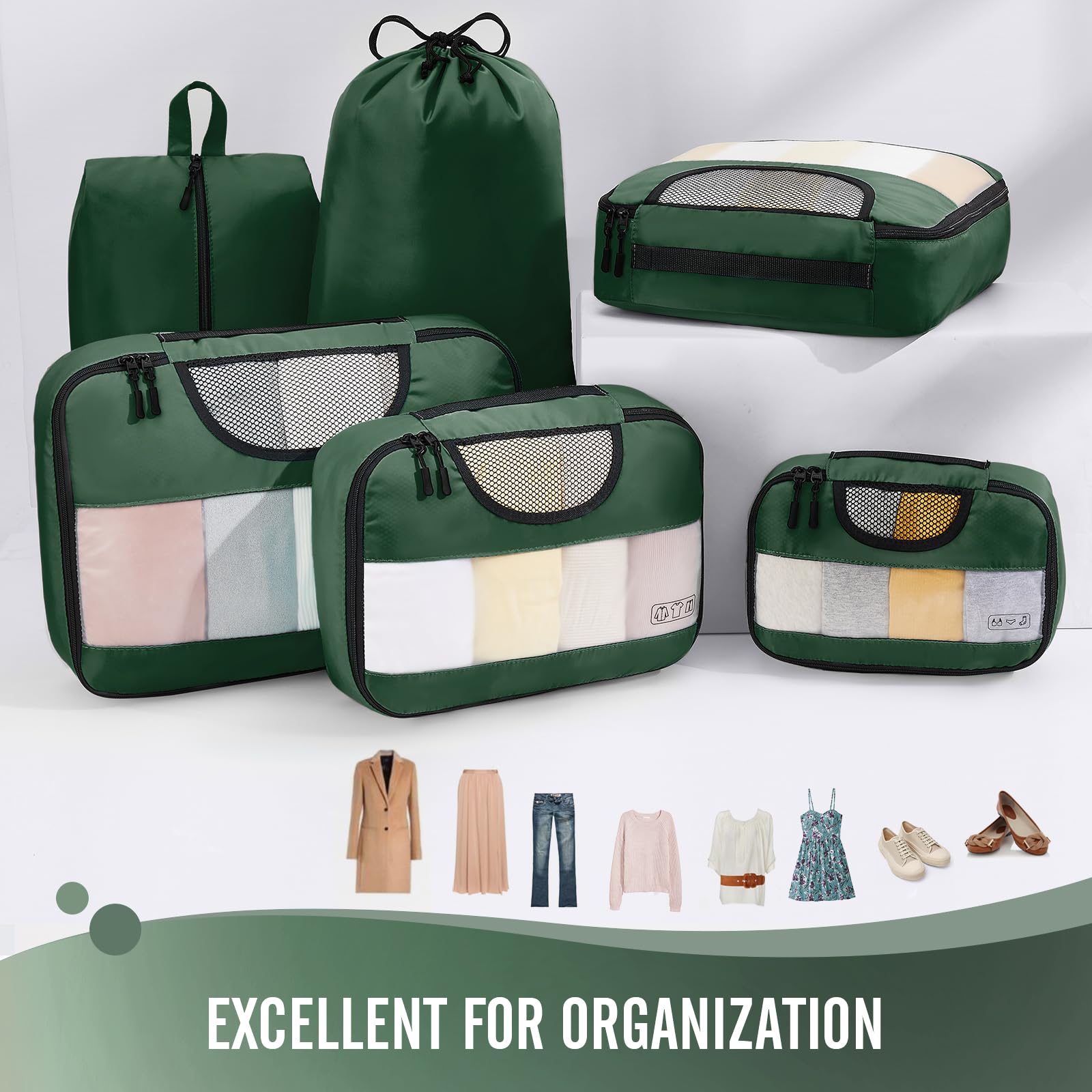 Veken Packing Cubes | 6 Set | Olive Green - aborderproducts