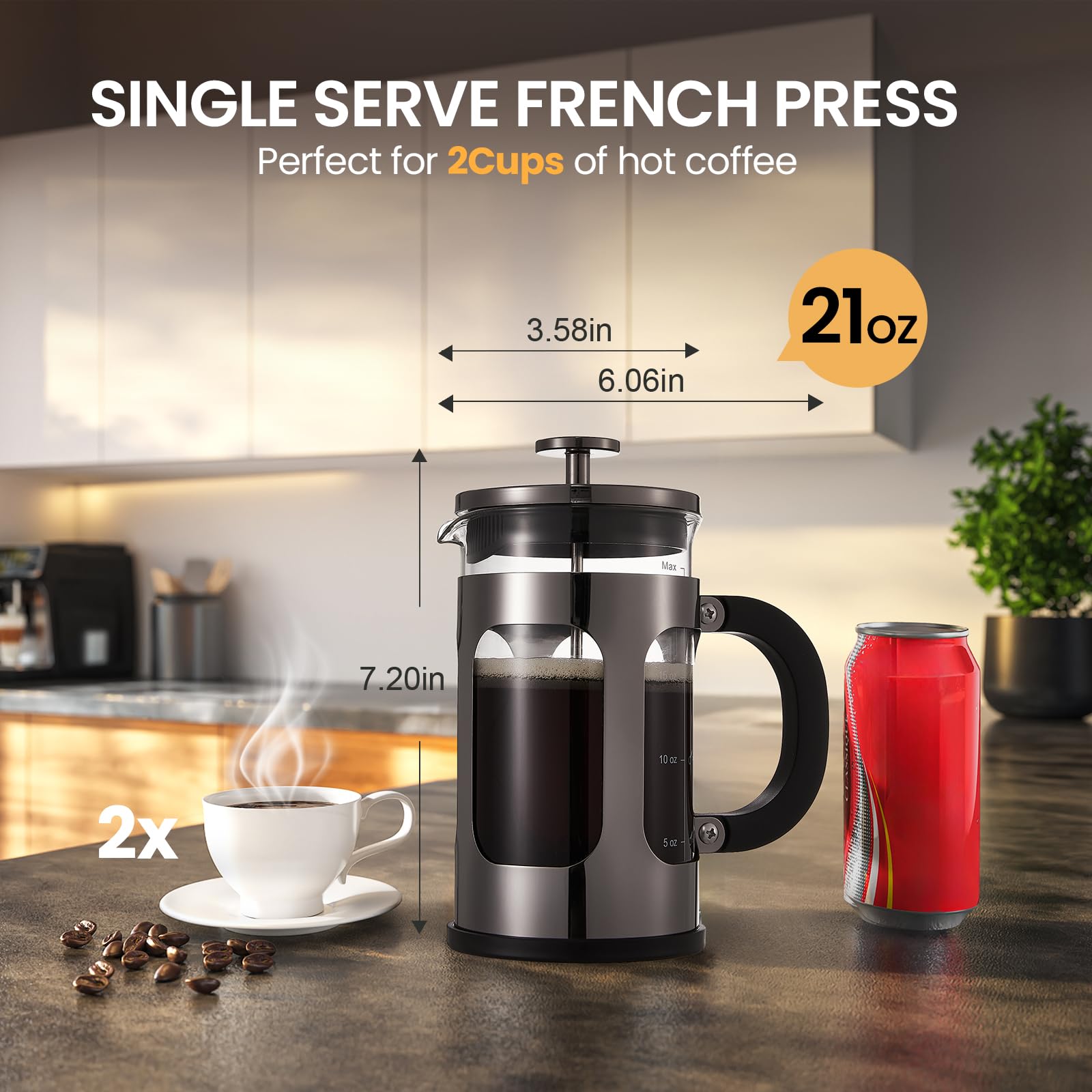 BAYKA French Press | 21 oz | Dark Pewter