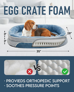 OhGeni | Orthopedic Dog Couch Bed | Large (35 x 28 x 6 Inch)| Washed Blue - aborderproducts