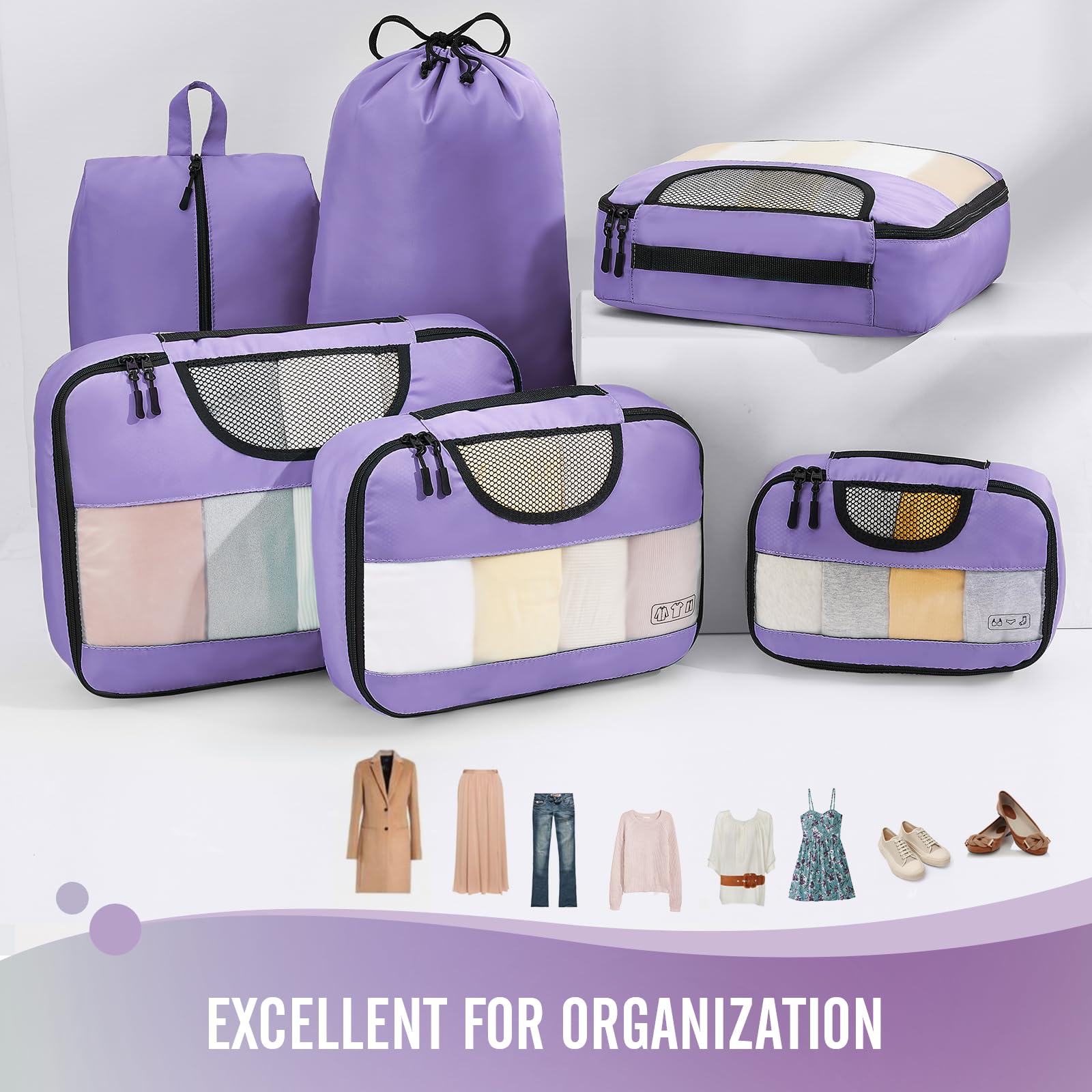Veken Packing Cubes | 6 Set | Purple - aborderproducts