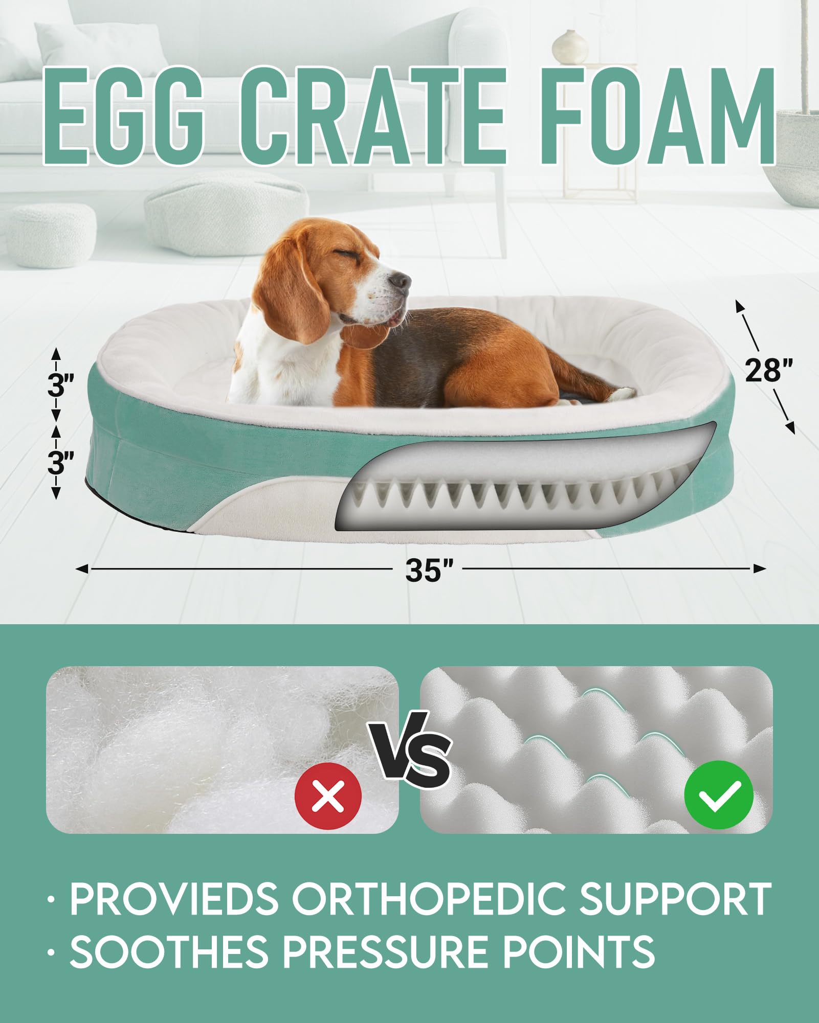 OhGeni | Orthopedic Dog Couch Bed | Large (35 x 28 x 6 Inch)| Turquoise - aborderproducts