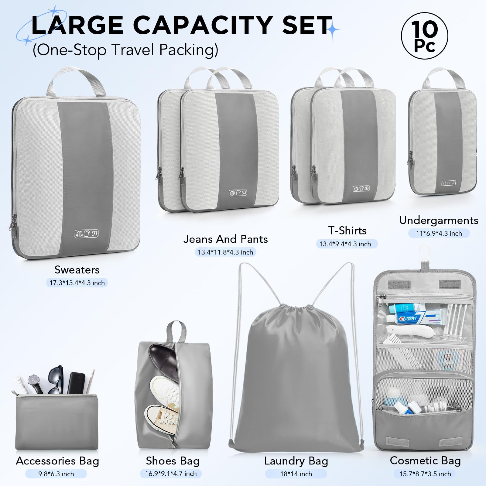 OlarHike | Compression Packing Cubes | 10 Set | Grey - aborderproducts