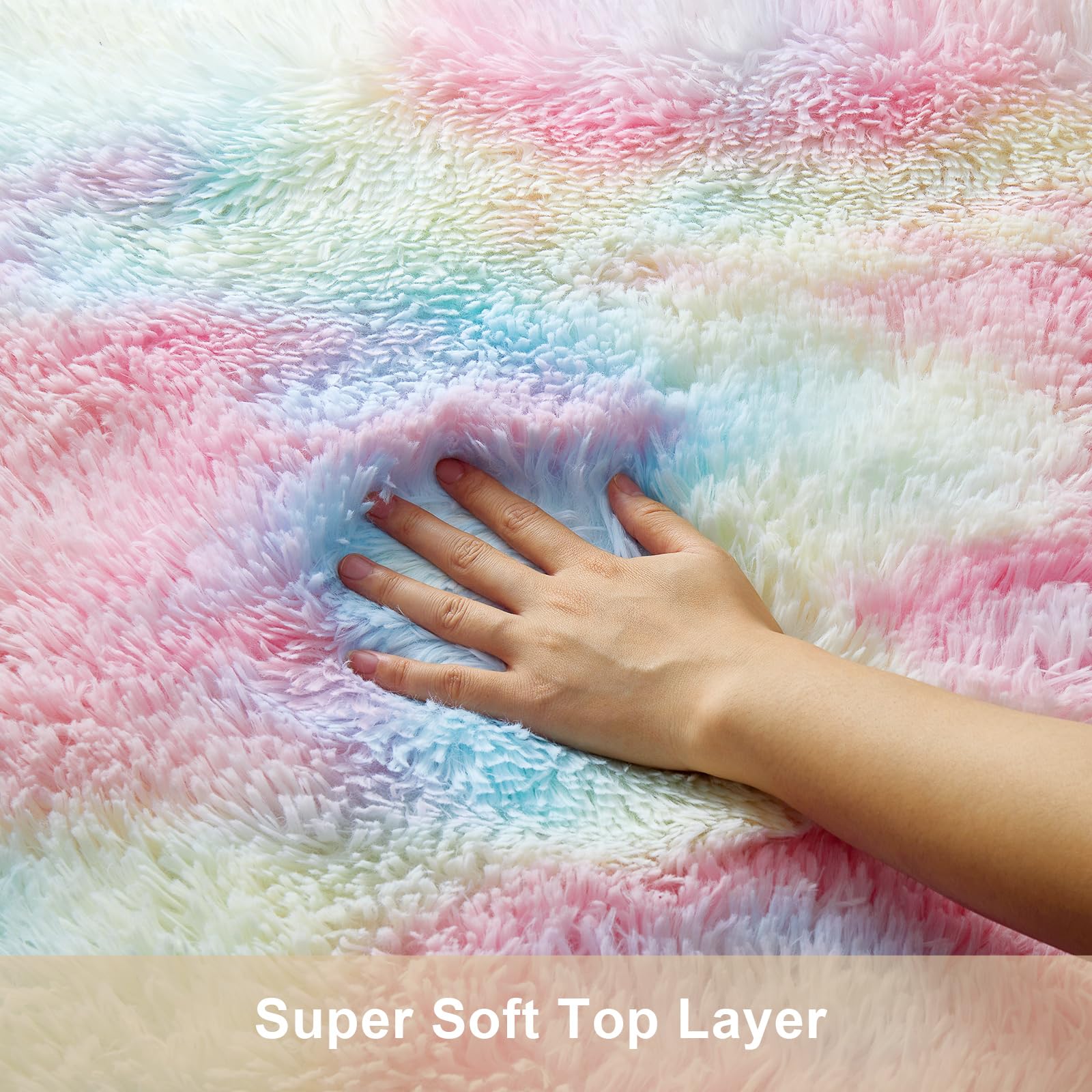 Ophanie Fluffy Shaggy Soft Area Rug | Rainbow 5x8