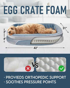 OhGeni | Orthopedic Dog Couch Bed |XL (42 x 31 x 7 Inch)| Washed Blue - aborderproducts