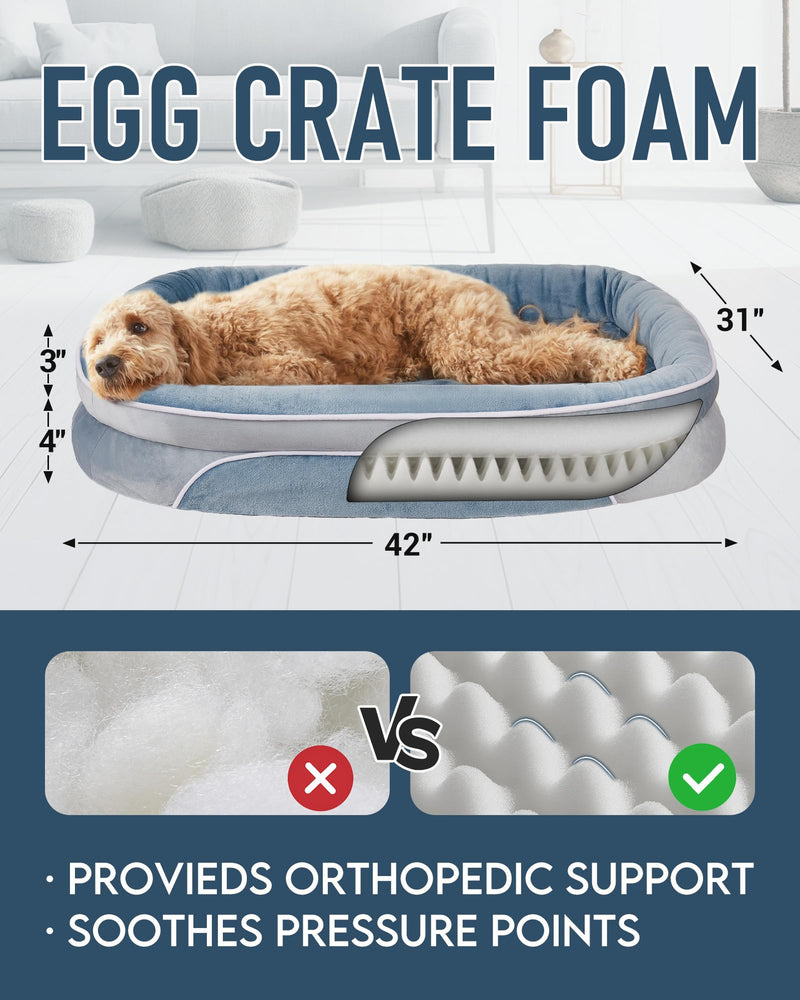 OhGeni | Orthopedic Dog Couch Bed |XL (42 x 31 x 7 Inch)| Washed Blue-zoom-