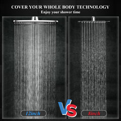 Veken 12 Inch High Pressure Rain Shower Head Combo with Extension Arm | Upgraded 2-in-1 slide bar | Silver Chrome - aborderproducts