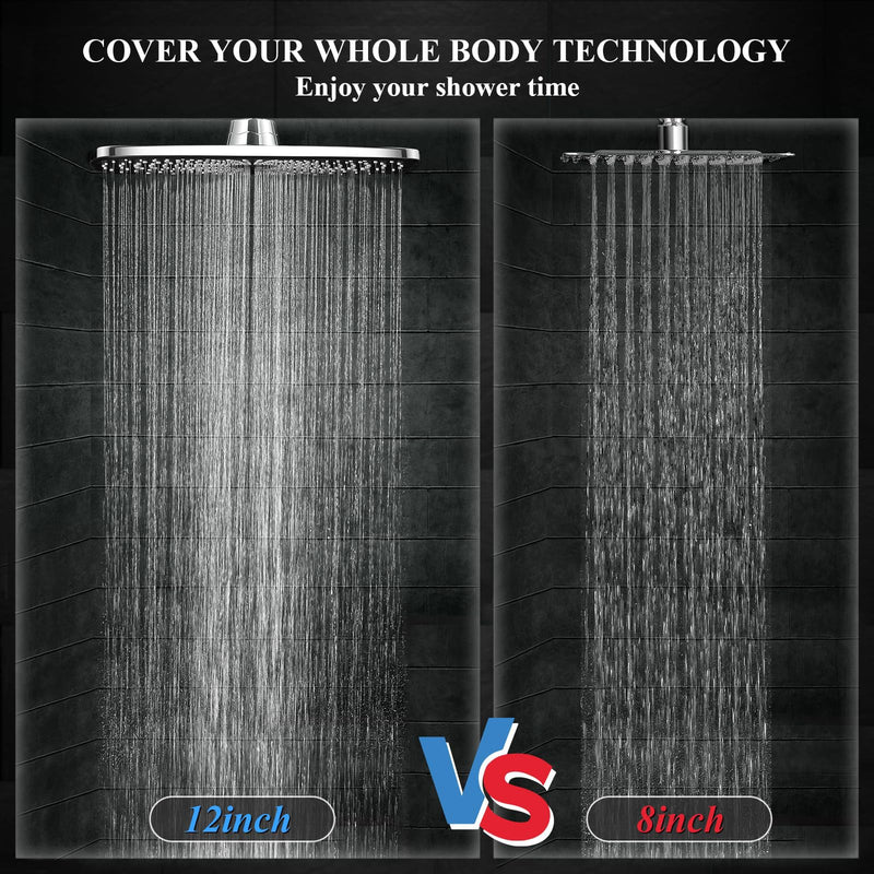 Veken 12 Inch High Pressure Rain Shower Head Combo with Extension Arm | Upgraded 2-in-1 slide bar | Silver Chrome-zoom-