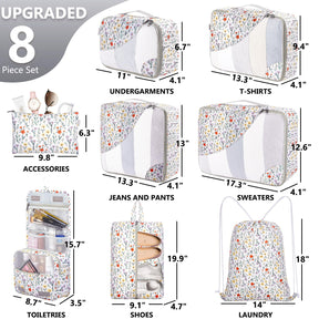 OlarHike 8 Piece Set Travel Packing Cubes | Flower