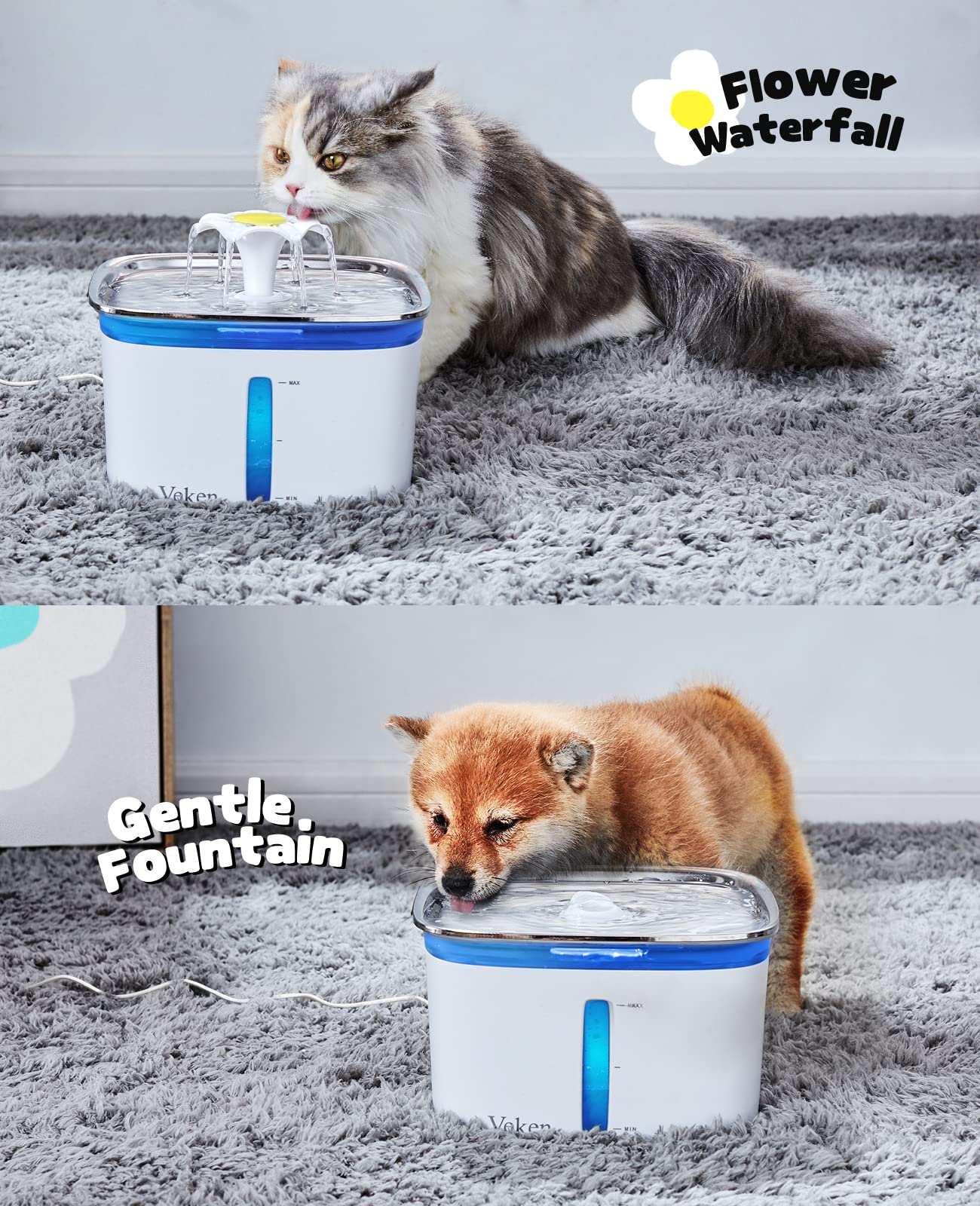 Veken 95oz/2.8L Cat Water Fountain | Stainless Steel Lid