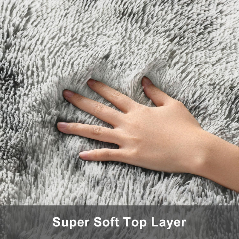 Ophanie Fluffy Shaggy Soft Area Rug | Tie Dyed Grey & White 6x9-zoom-