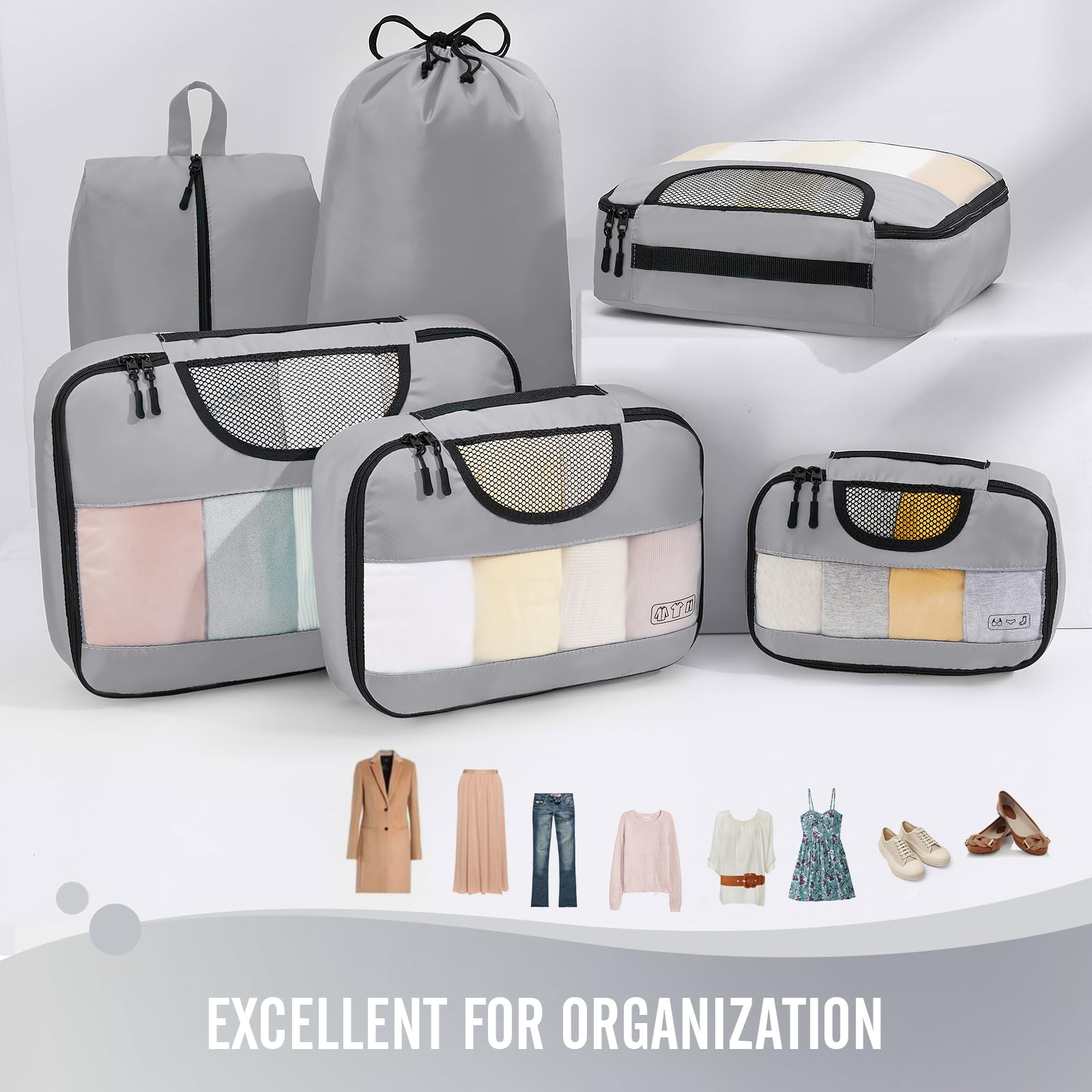 Veken Packing Cubes | 6 Set | Gray - aborderproducts