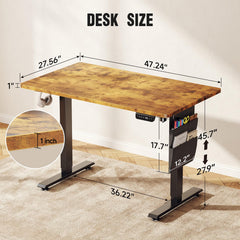Veken Electric Standing Desk with Side Storage Pocket,  47.2x27.6 Inch 1-Inch Thick | Brown - aborderproducts