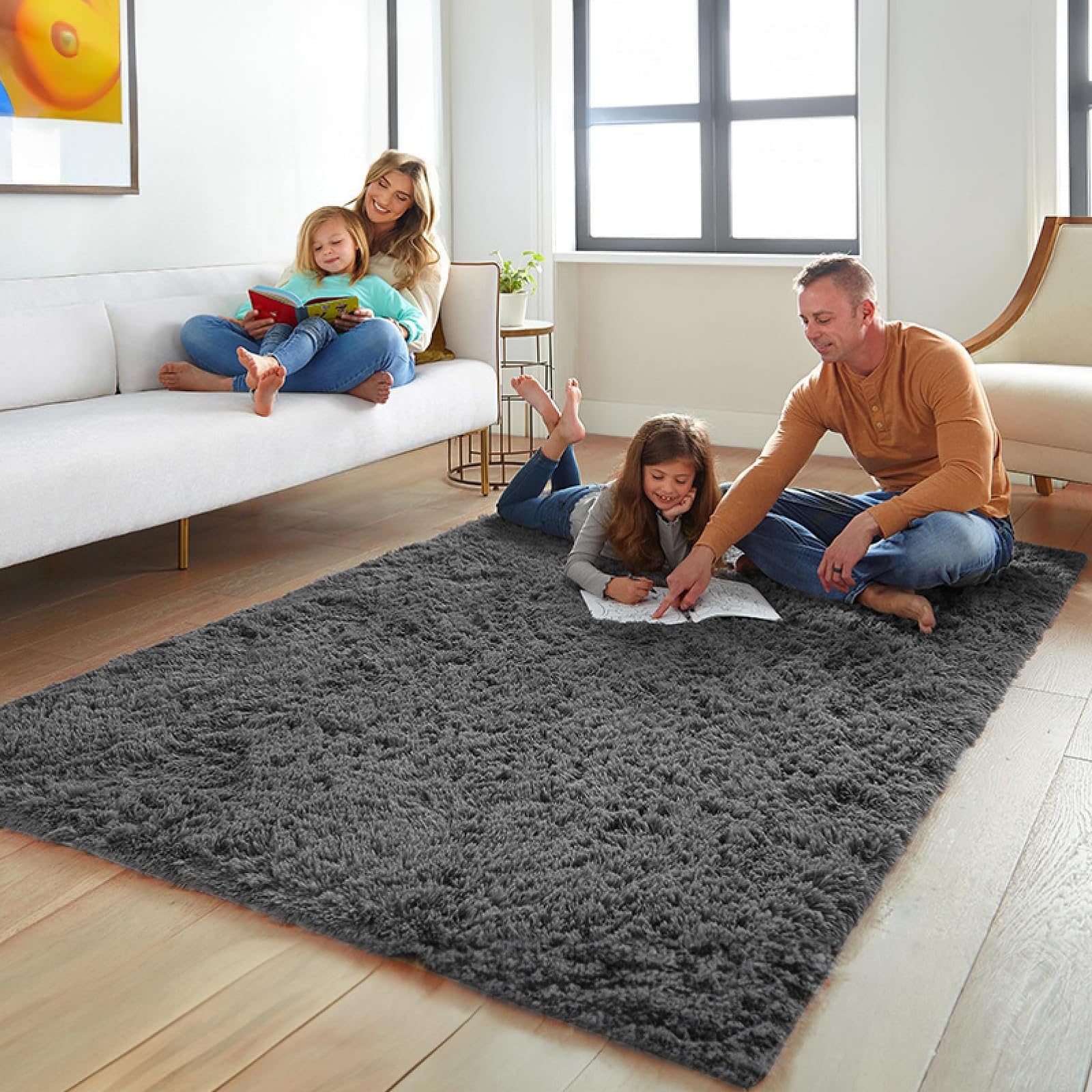 Ophanie Fluffy Shaggy Soft Area Rug | Dark Grey 5x8 - aborderproducts