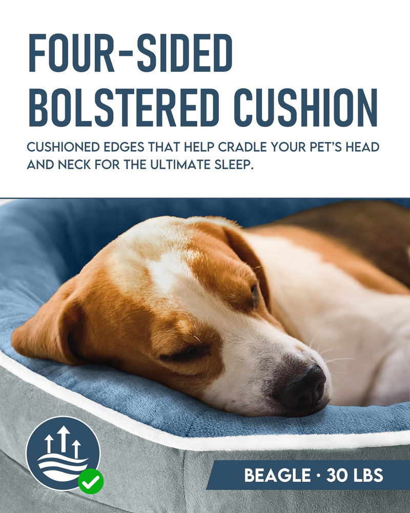 OhGeni | Orthopedic Dog Couch Bed | Large (35 x 28 x 6 Inch)| Washed Blue-zoom-