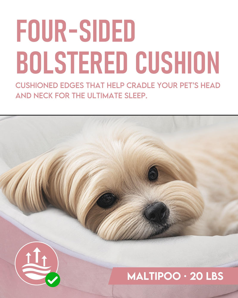 OhGeni | Orthopedic Dog Couch Bed | Medium (28 x 21 x 6 Inch)| Pink-zoom-