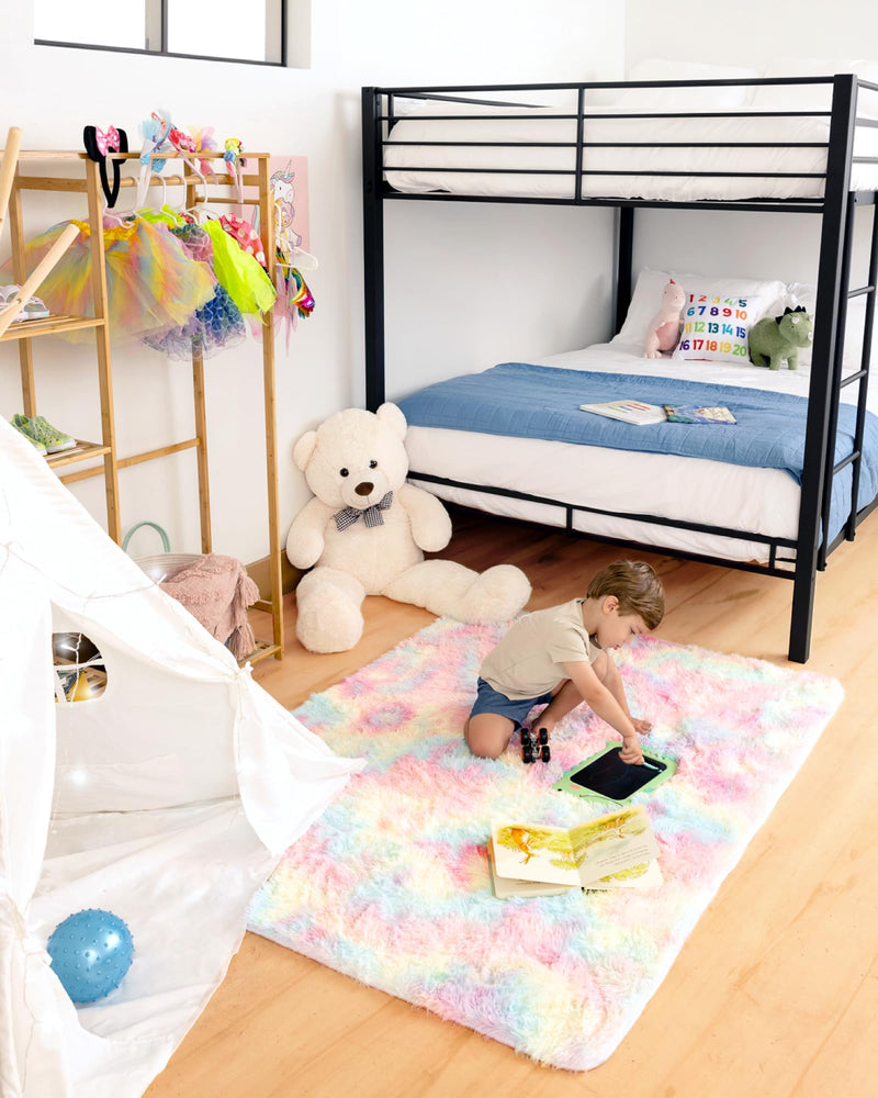Ophanie Upgrade Fluffy Shaggy Soft Area Rug | Rainbow 4x6-zoom-