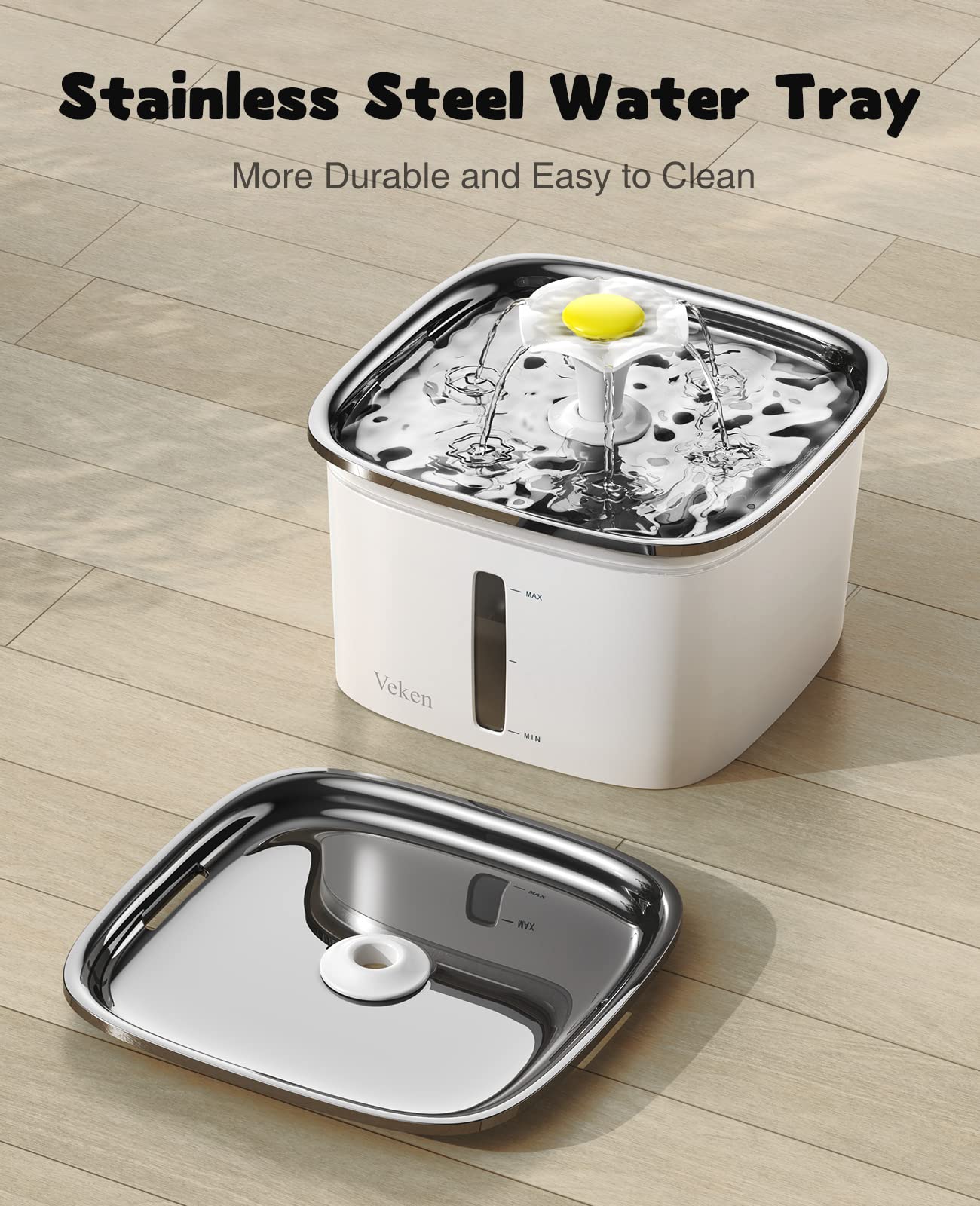 Veken 95oz/2.8L Cat Water Fountain | Stainless Steel Lid - aborderproducts