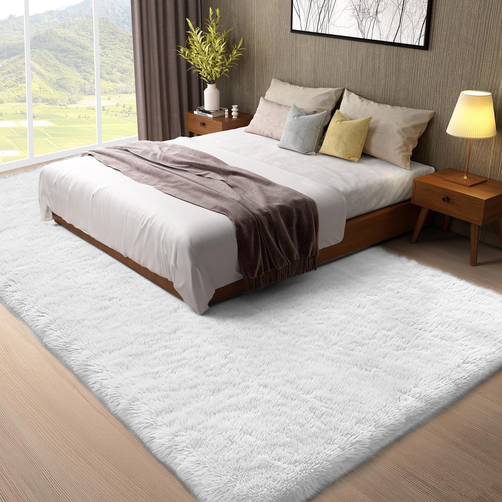 Ophanie Fluffy Shaggy Soft Area Rug | White 8x10