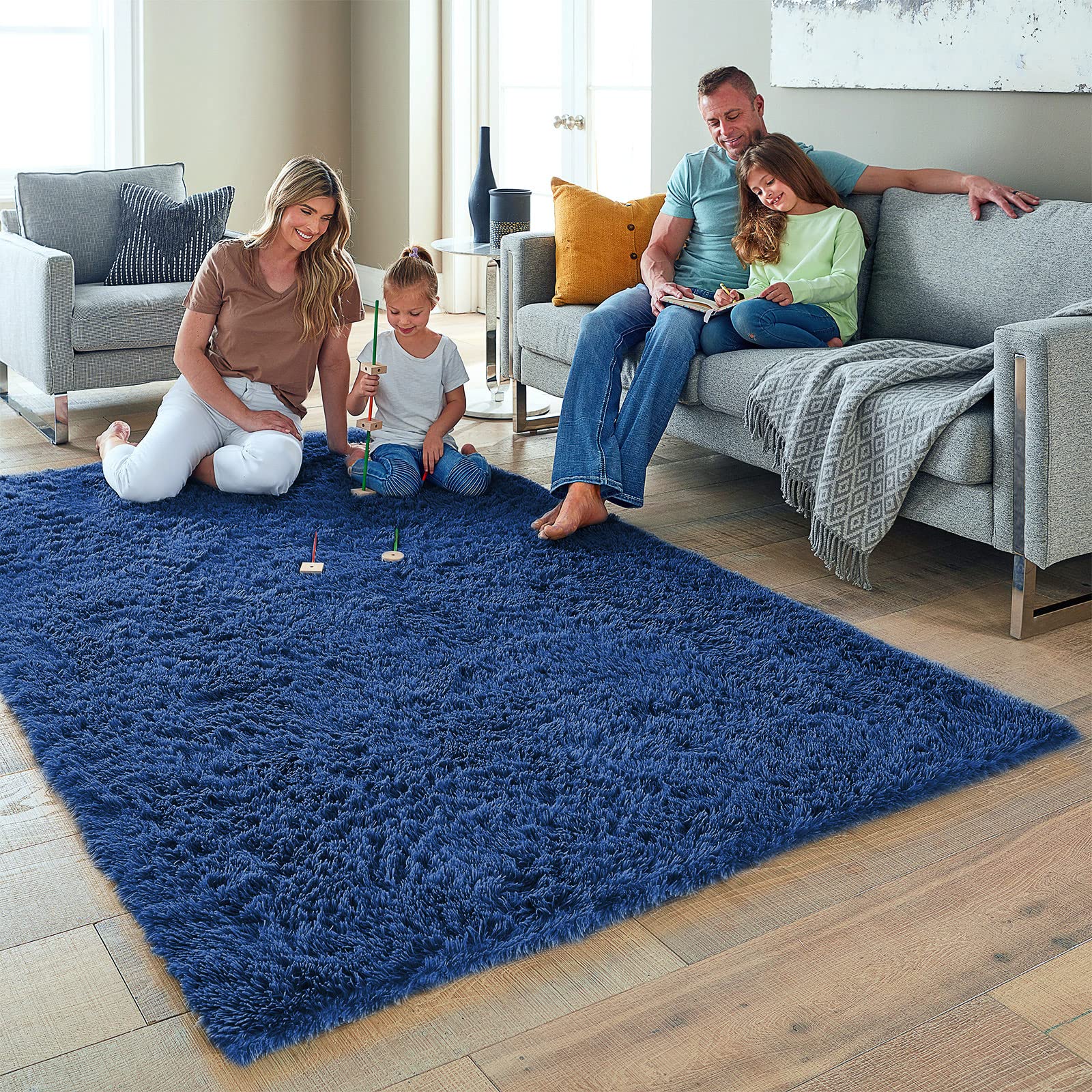 Ophanie Fluffy Shaggy Soft Area Rug | Blue 6x9 - aborderproducts