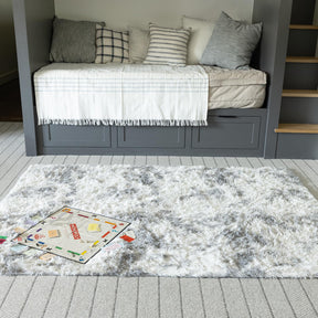 Ophanie Fluffy Shaggy Soft Area Rug | Tie Dyed Grey & White 5x7