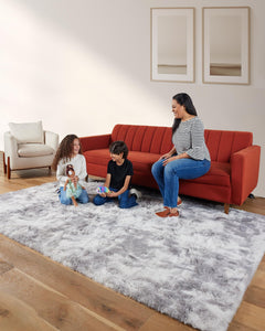 Ophanie Fluffy Shaggy Soft Area Rug | Tie Dyed Grey & White 6x9 - aborderproducts