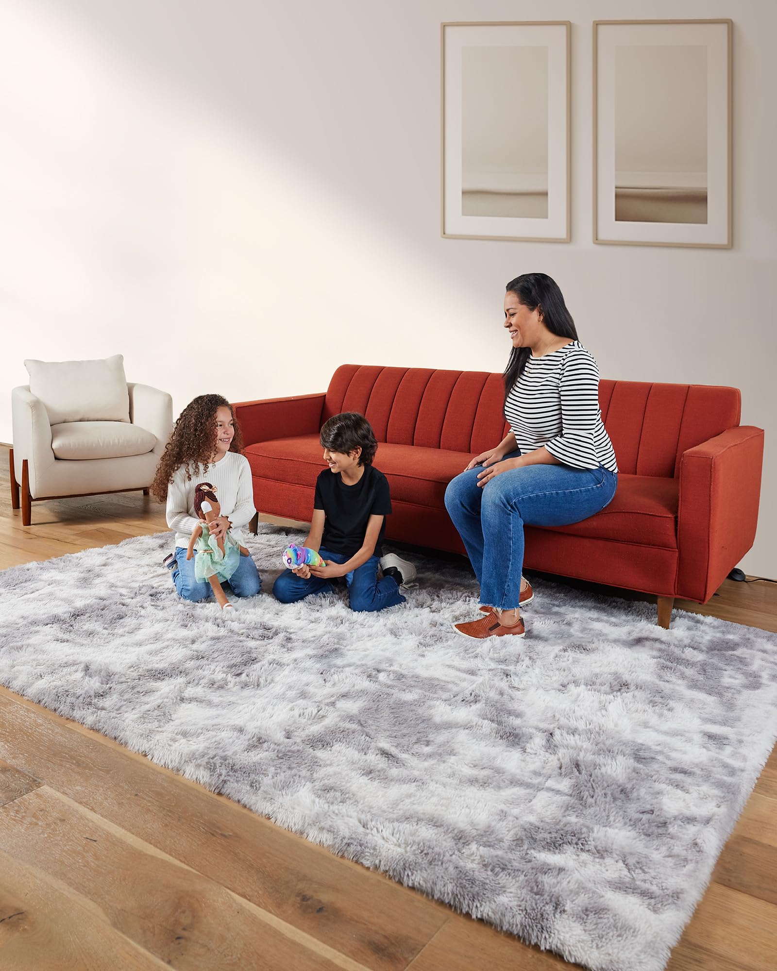 Ophanie Fluffy Shaggy Soft Area Rug | Tie Dyed Grey & White 6x9