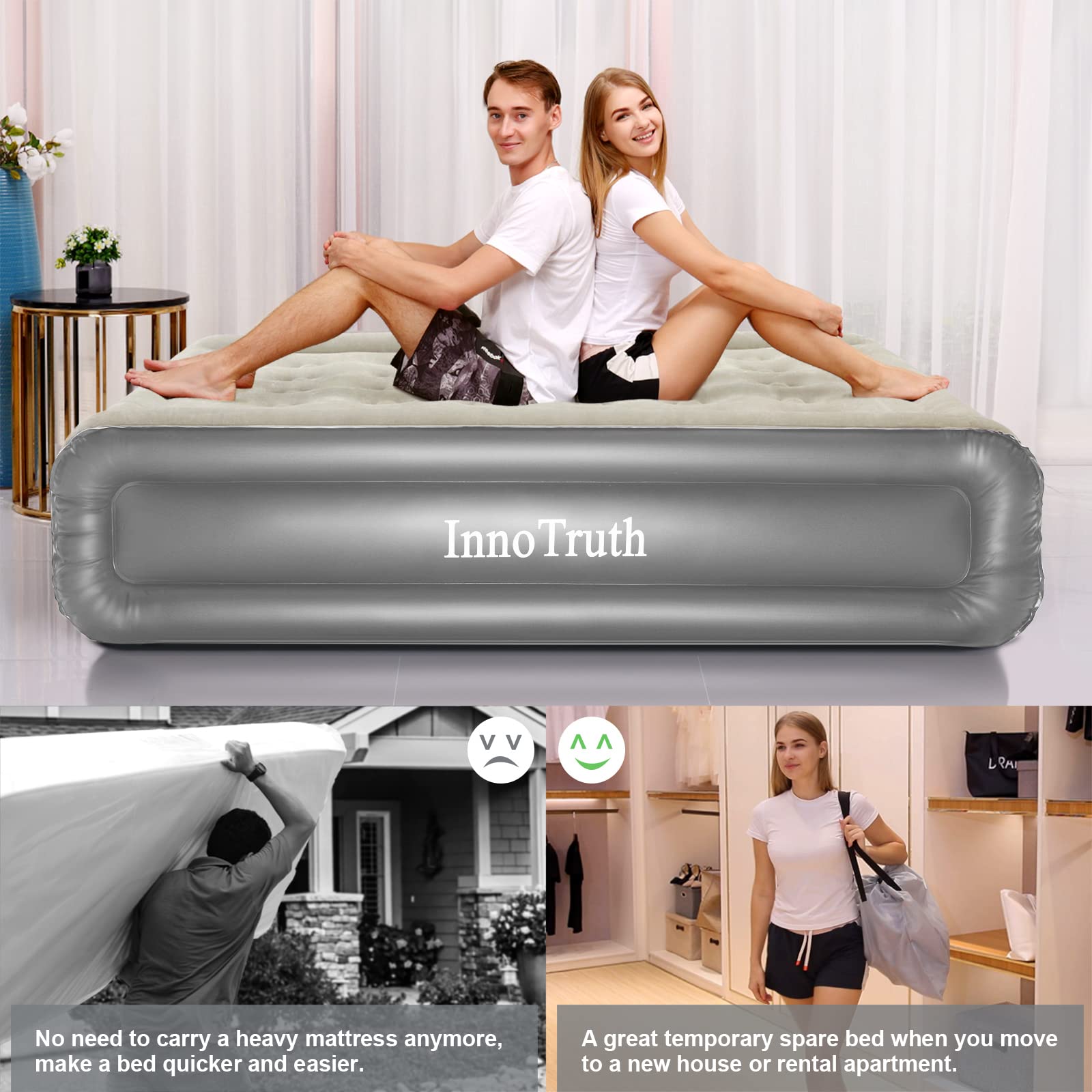 InnoTruth Air Mattress Portable Bed | Queen | Grey