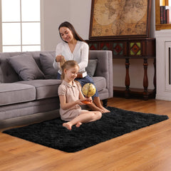 Ophanie Fluffy Shaggy Soft Area Rug | Black 3x5 - aborderproducts