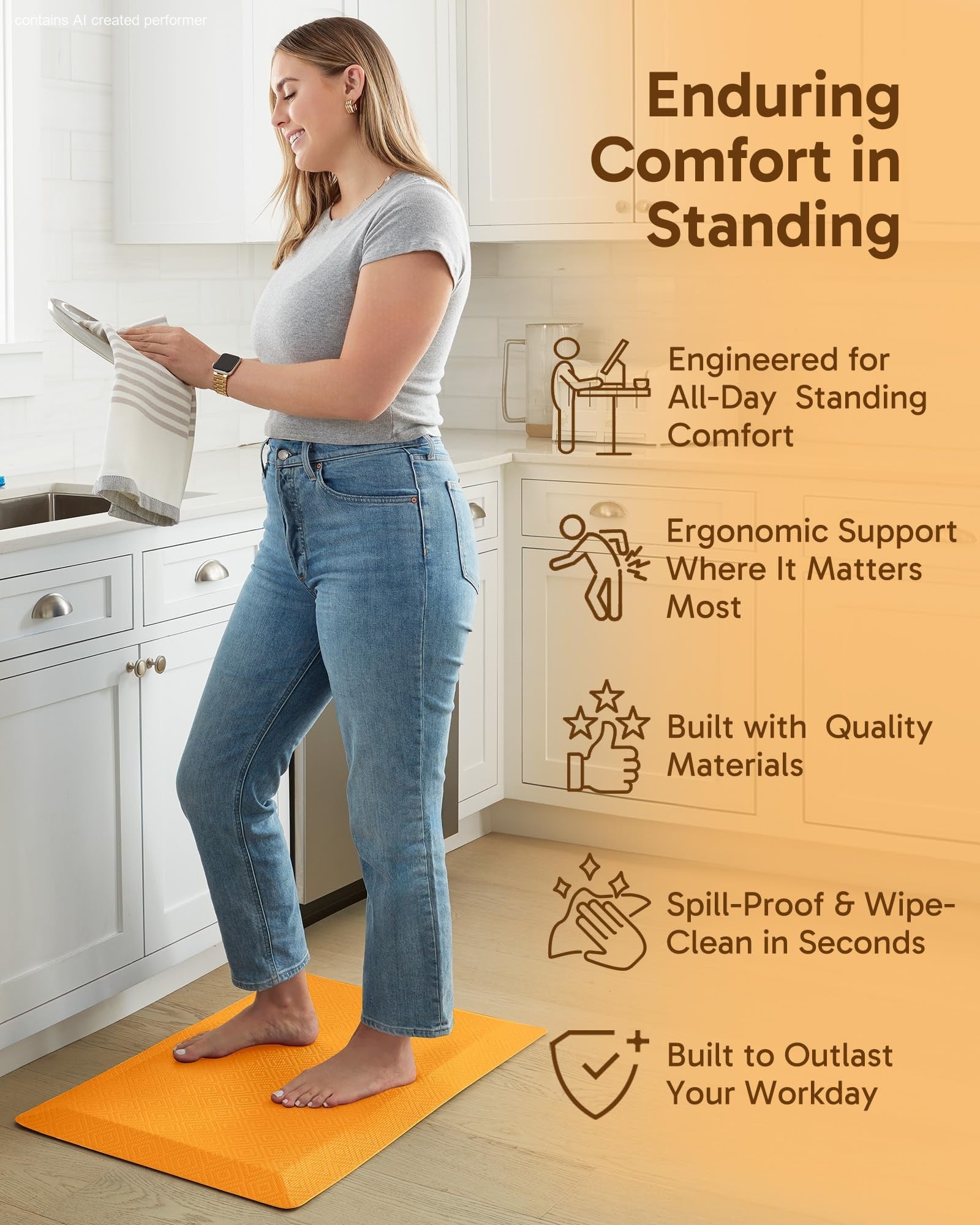 Ophanie Kitchen Mats for Floor 3/4" Anti Fatigue Cushioned Mat Waterproof Ergonomic Standing Rug with Non Slip Ridges, 17"x24"-zoom-20