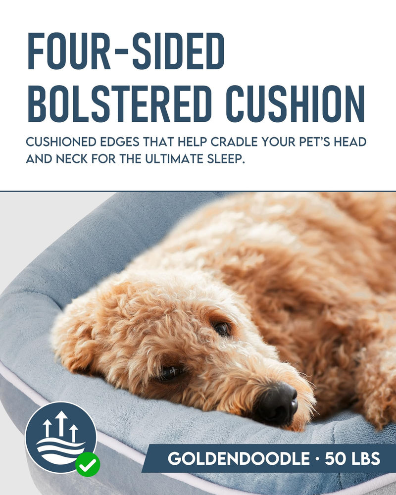 OhGeni | Orthopedic Dog Couch Bed |XL (42 x 31 x 7 Inch)| Washed Blue-zoom-