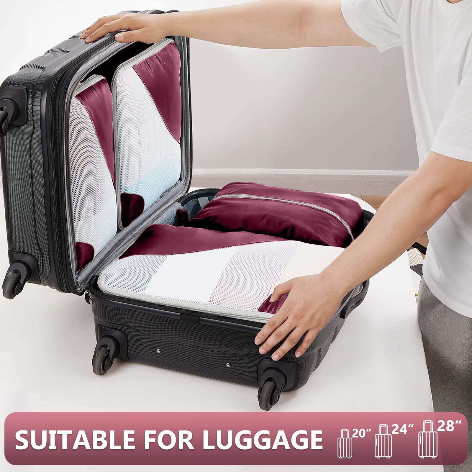 OlarHike 8 Piece Set Travel Packing Cubes | Burgundy