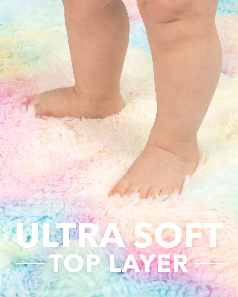 Ophanie Upgrade Fluffy Shaggy Soft Area Rug | Rainbow 4x6-zoom-