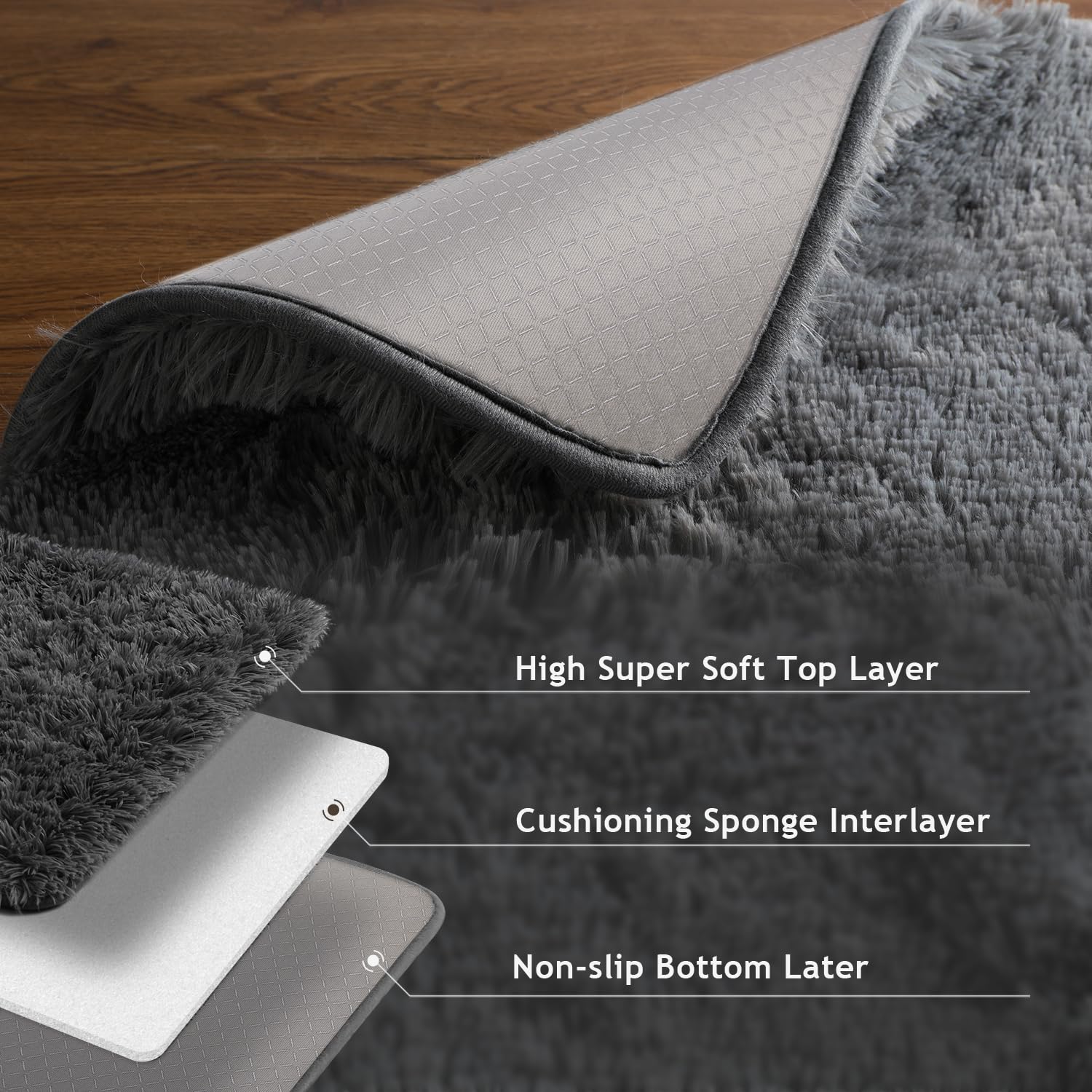 Ophanie Fluffy Shaggy Soft Area Rug | Dark Grey 5x8 - aborderproducts