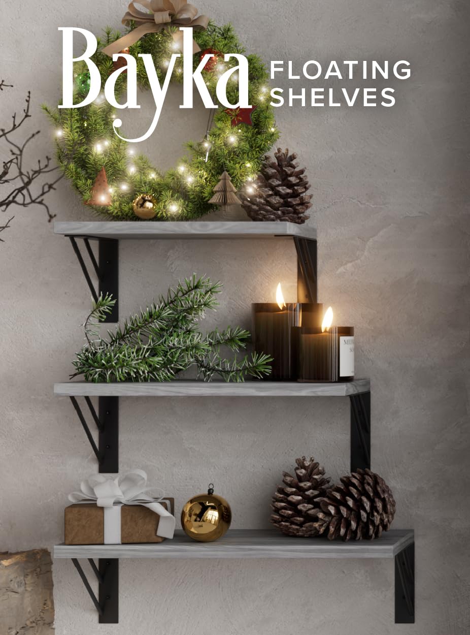 BAYKA | Floating Shelves | Set of 4 | Grey White