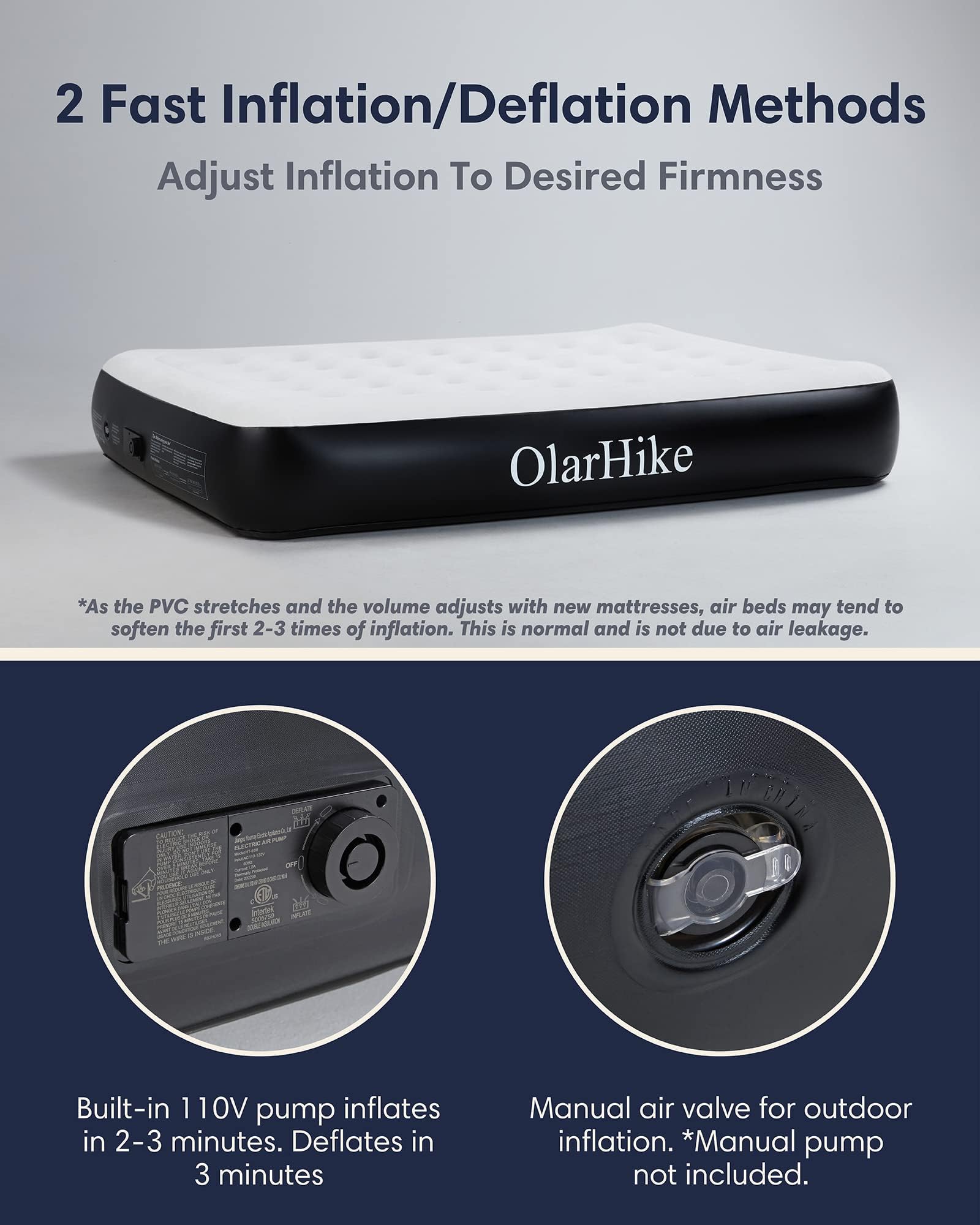 OlarHike Queen Air Mattress with Built in Pump | 13" High | Black