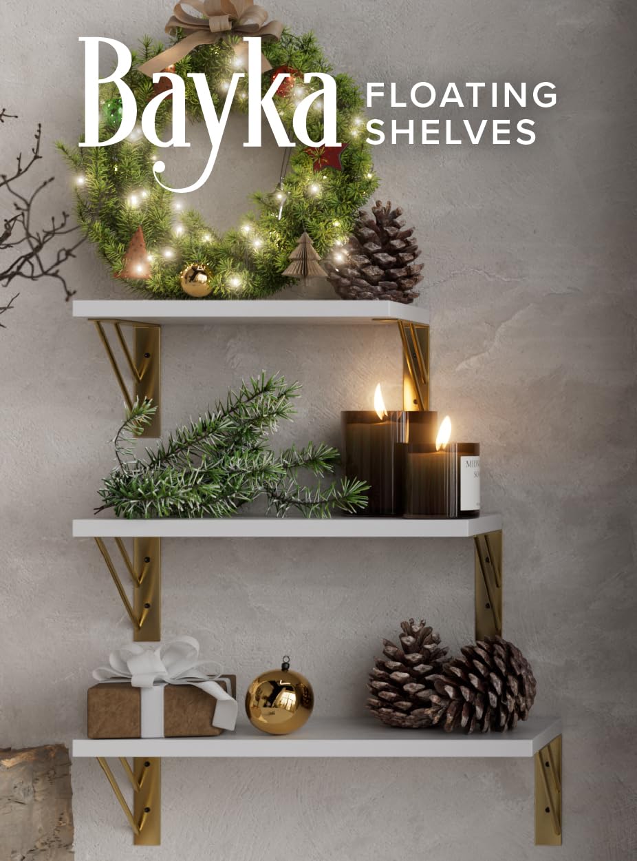 BAYKA | Floating Shelves | Set of 4 | White & Gold