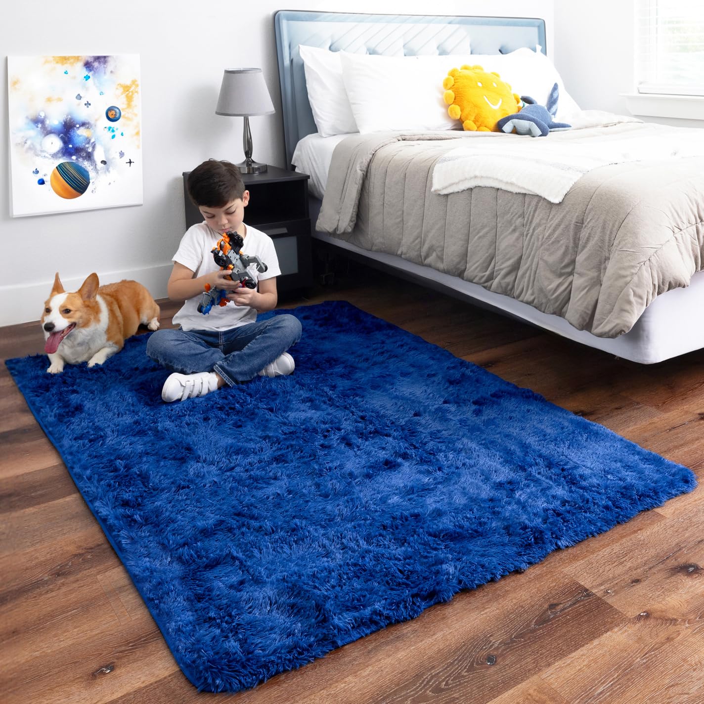 Ophanie Upgrade Fluffy Shaggy Soft Area Rug | Blue 6x9 - aborderproducts
